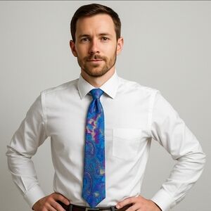 FRAME 100% Silk Tie Vibrant Paisley Abstract Blue fuchsia Yellow